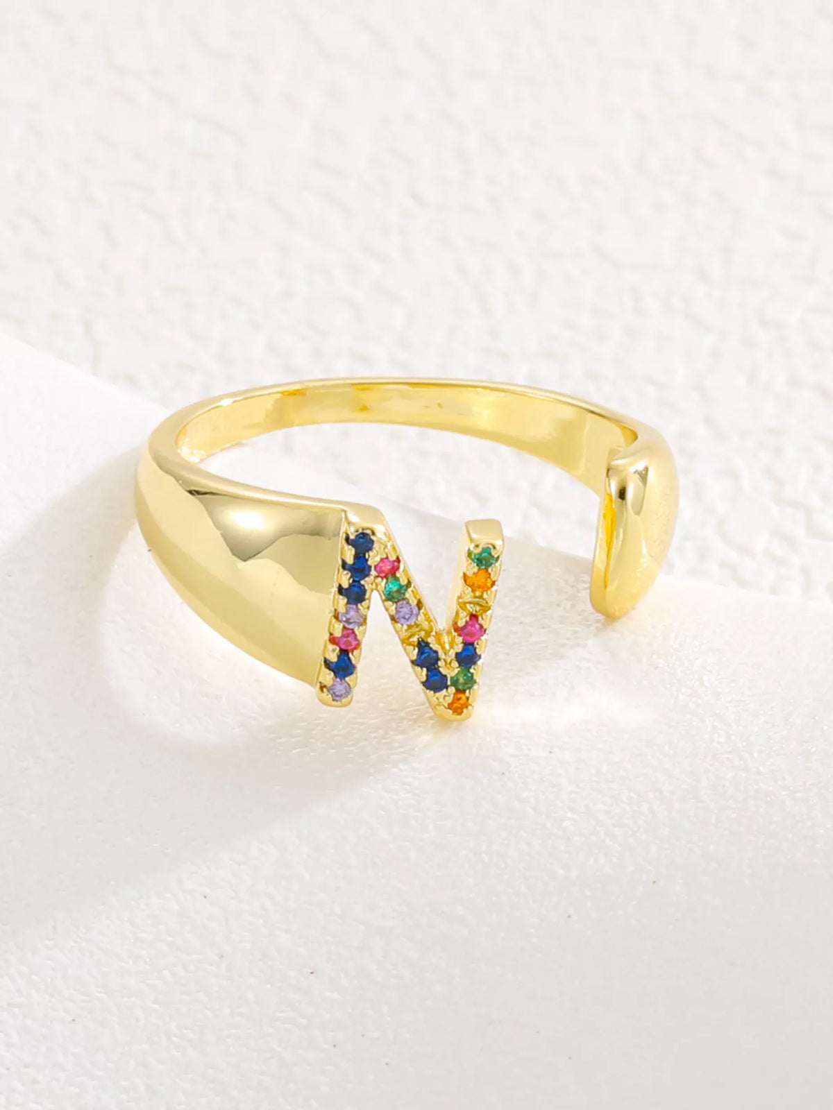 18K Gold-Plated Zircon Letter Ring in Q - women's ring