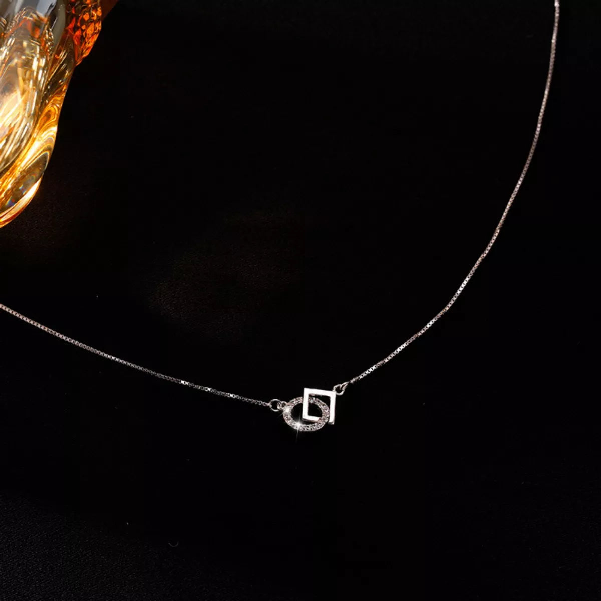 Sterling Silver Zircon Geometric Necklace - alternate necklace view
