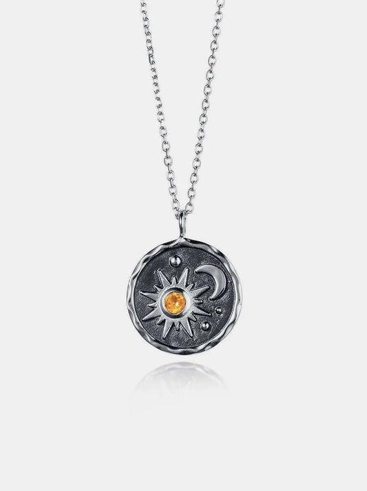 Alloy Inlaid Zircon Sun & Moon Necklace in Silver - women's necklace