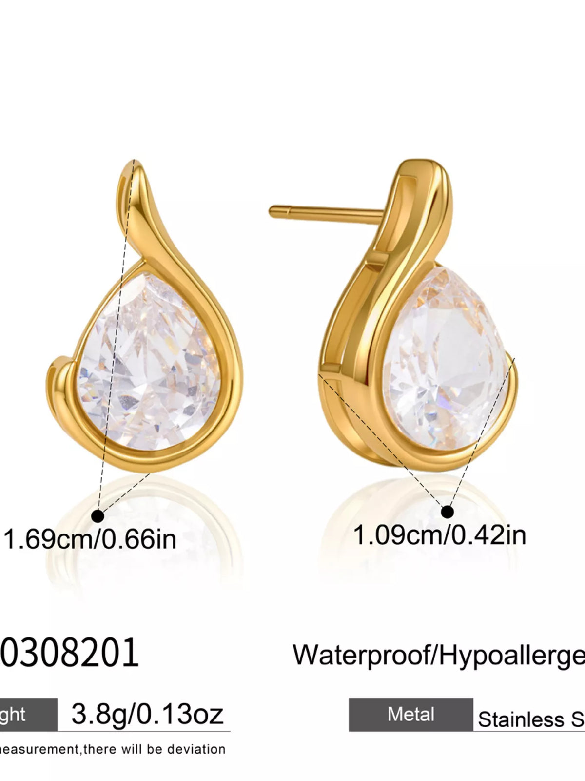 Teardrop Stud Earrings - alternate earring view