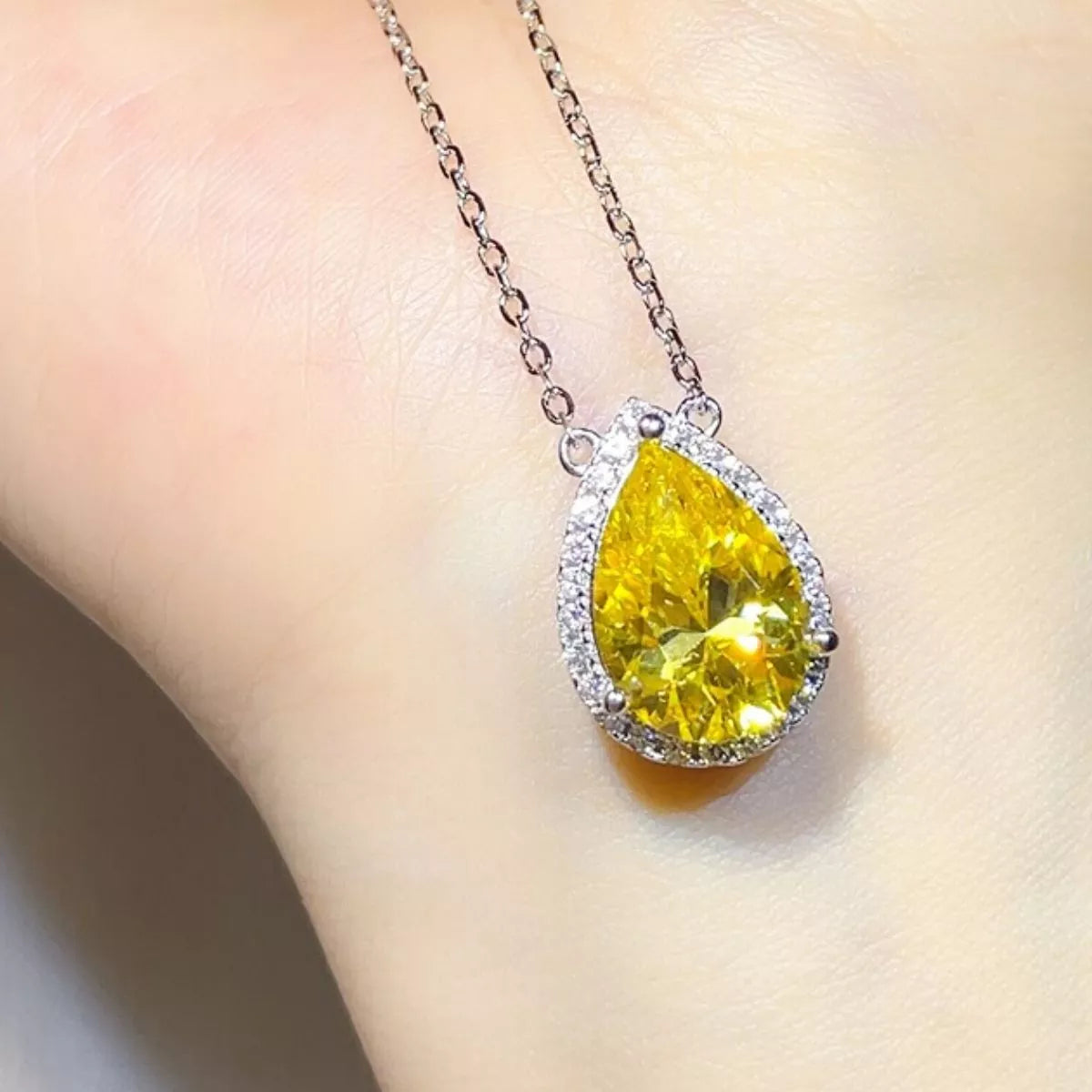 5 Carat Sterling Silver Moissanite Pendant Necklace - alternate necklace view