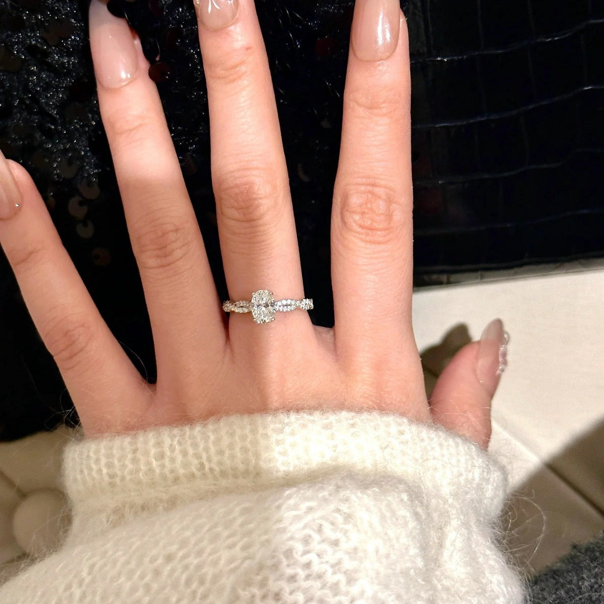 1 Carat Moissanite Sterling Silver Oval Ring in Silver - women's ring