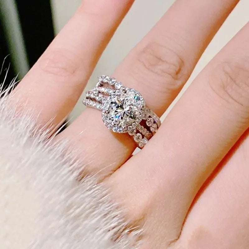 3 Carat Moissanite Sterling Silver Layered Ring in Silver - women's ring