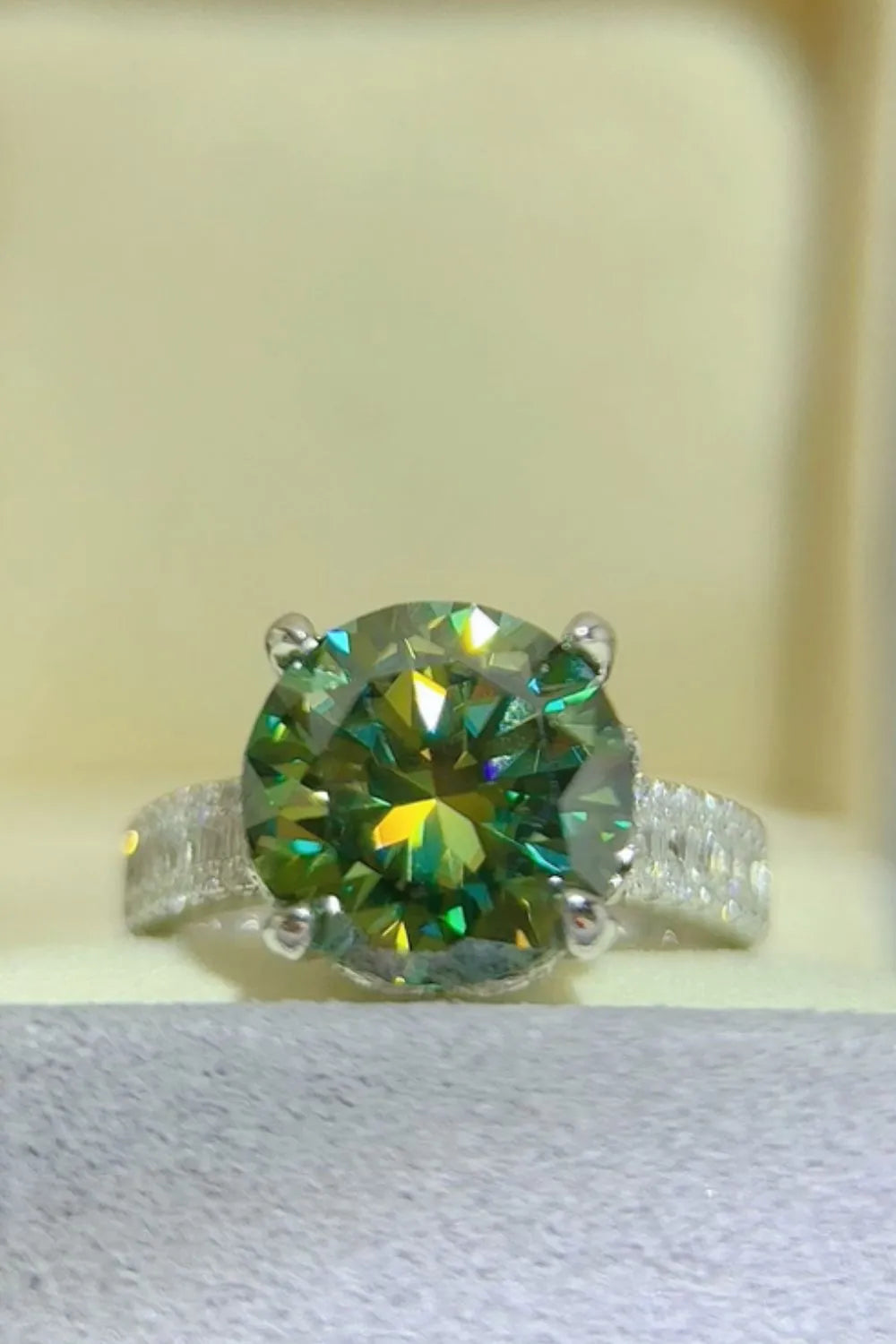 5 Carat Moissanite Sterling Silver Ring in Dark Green - women's ring