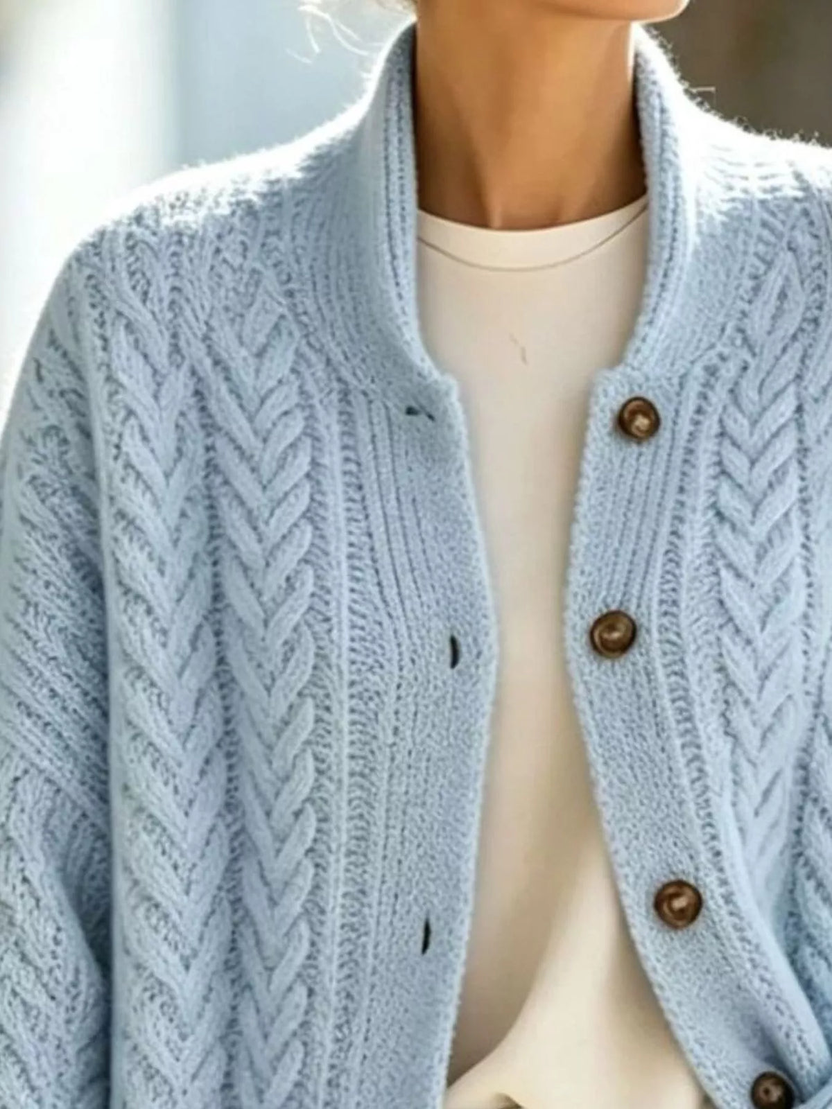 Cable-Knit Button-Down Cardigan in Cream - women's cardigan