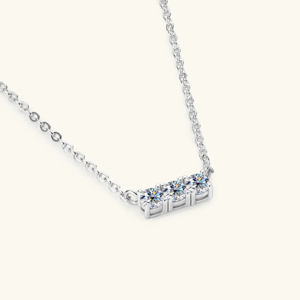 Sterling Silver Inlaid Moissanite Bar Necklace - alternate necklace view