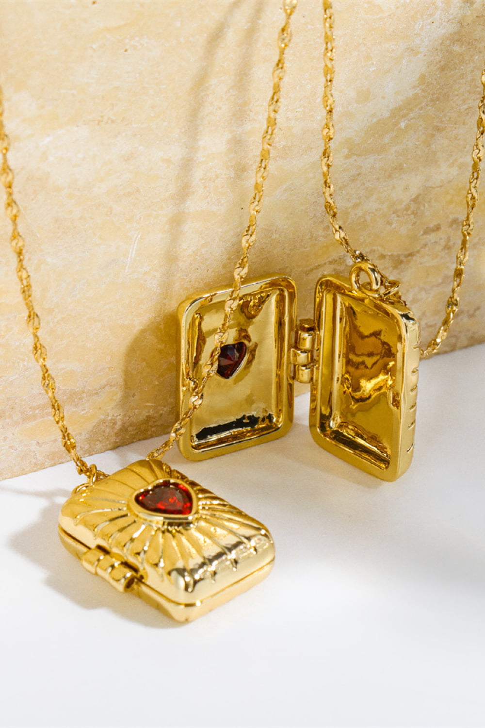 Heart Zircon Box Pendant Copper Necklace - alternate necklace view