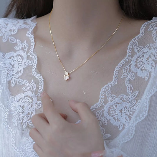 Sterling Silver Zircon Pendant Necklace in Gold - women's pendant necklace