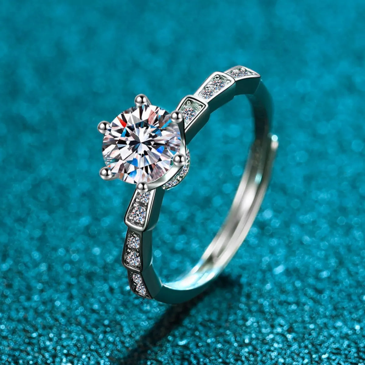 1 Carat Moissanite Sterling Silver Ring in Silver - women's ring