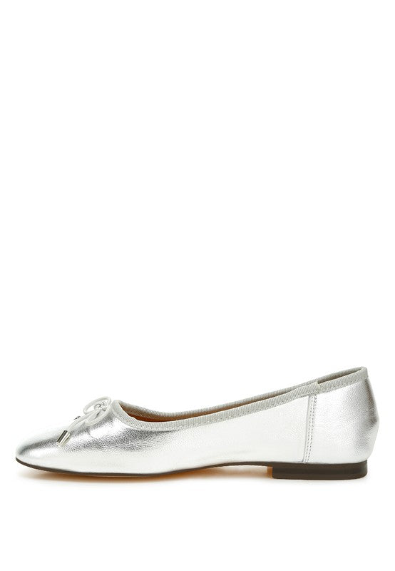 Metallic Pleather Bow Ballerinas