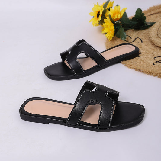 Open-Toe Flats Sandals in Gray/white - women's flat sandals