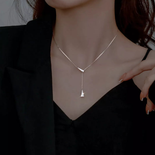 Triangle Pendant Y Necklace in Gold - women's pendant necklace