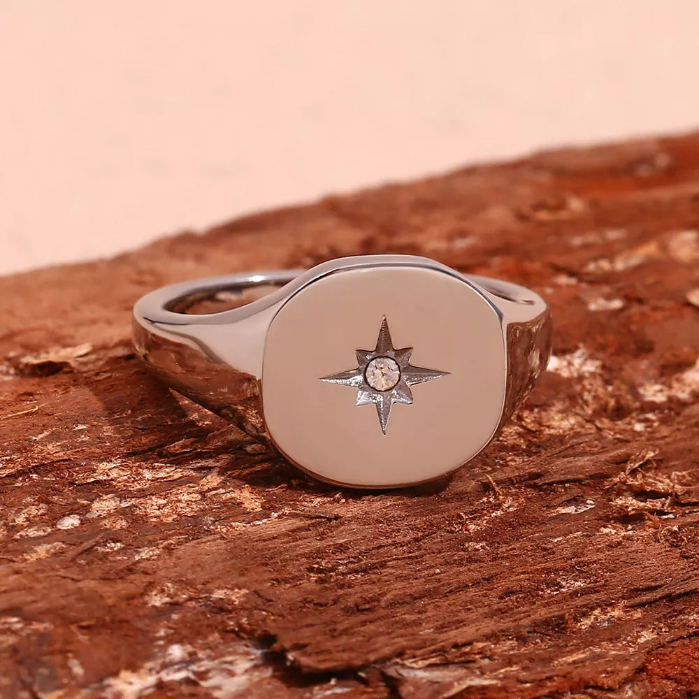 Minimalist North Star Signet Ring - alternate ring view