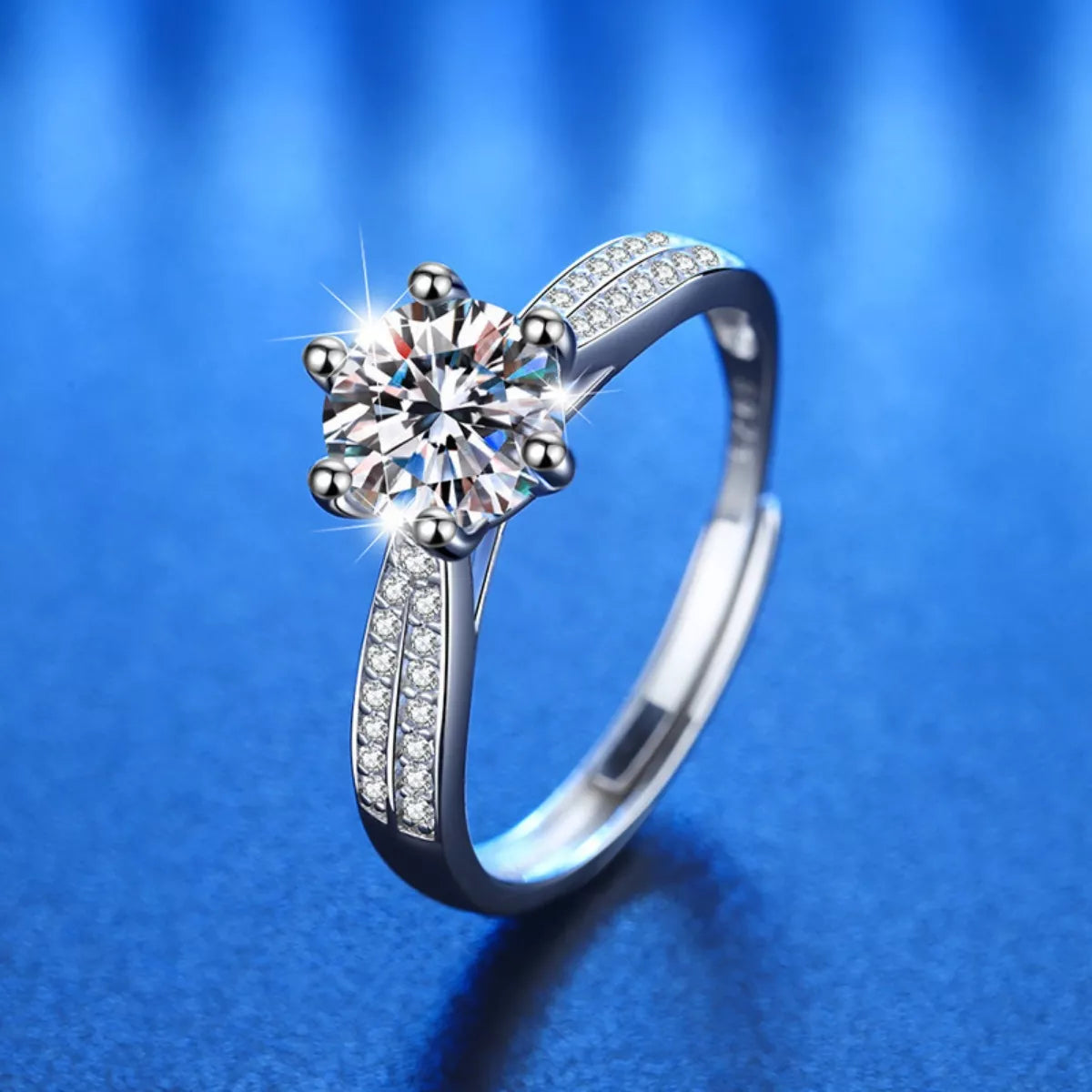 1 Carat Moissanite Sterling Silver Ring - alternate ring view