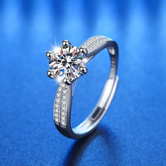 1 Carat Moissanite Sterling Silver Ring - alternate ring view