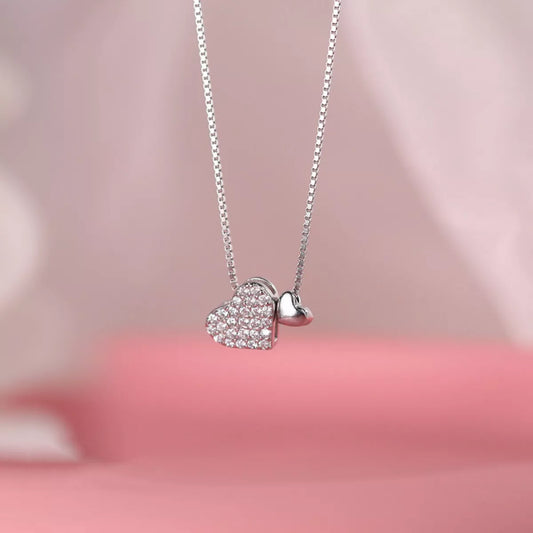 Sterling Silver Zircon Heart Necklace in Silver - women's necklace