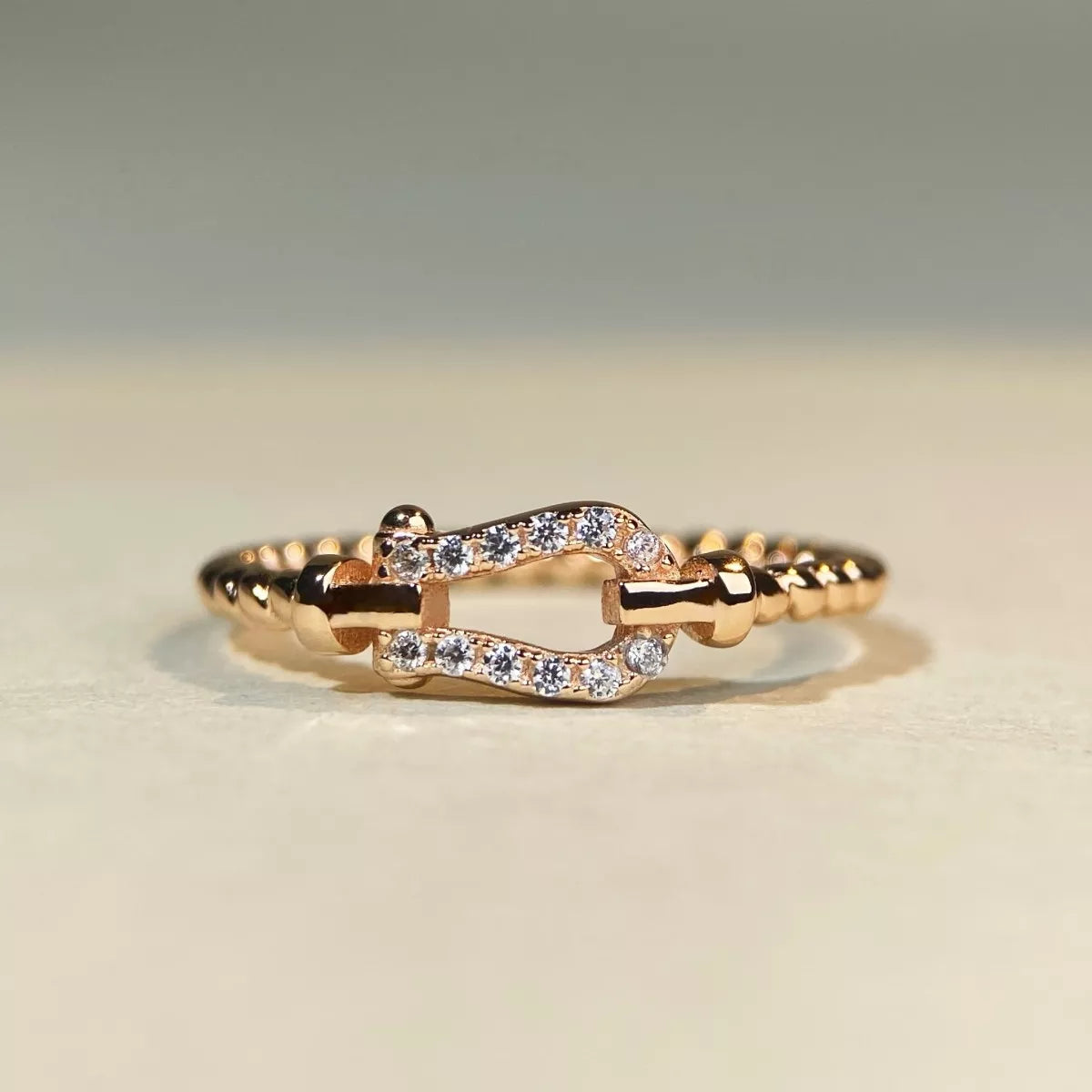Sterling Silver Zircon Horseshoe Shaped Ring in Gold - women's ring