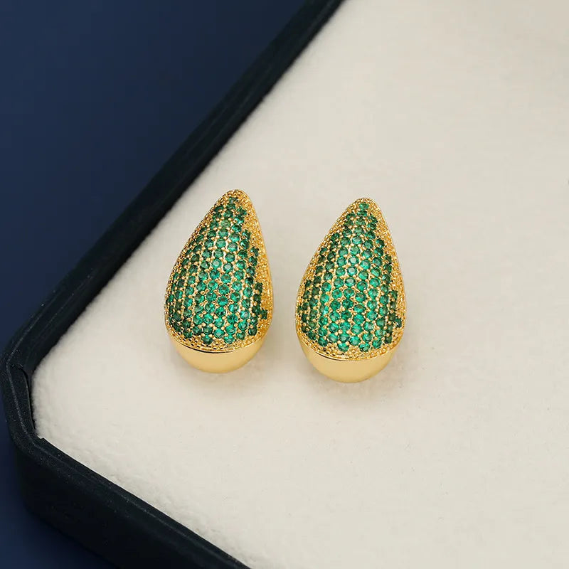 18K Gold-Plated Zircon Teardrop Earring in Green - women's drop earrings