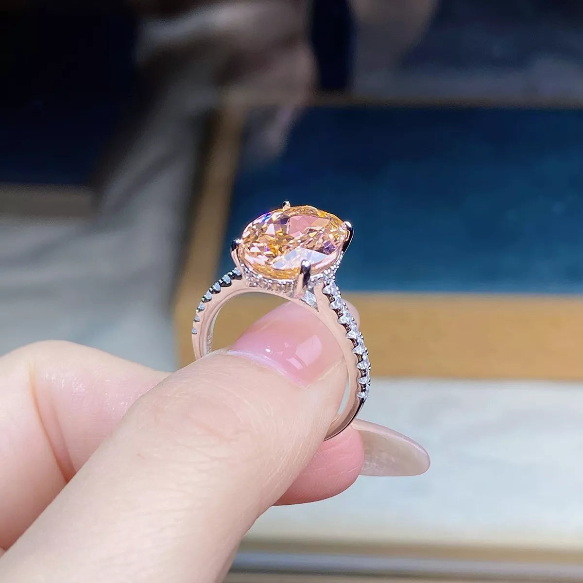 Sterling Silver Zircon Oval Ring in Watermelon pink - women's ring
