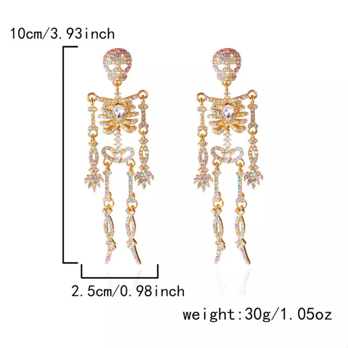 Halloween Skeleton Skull Zircon Drop Earrings - alternate earring view