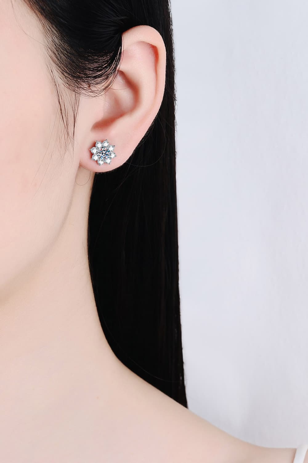 1 Carat Moissanite Sterling Silver Flower Earrings - alternate earring view