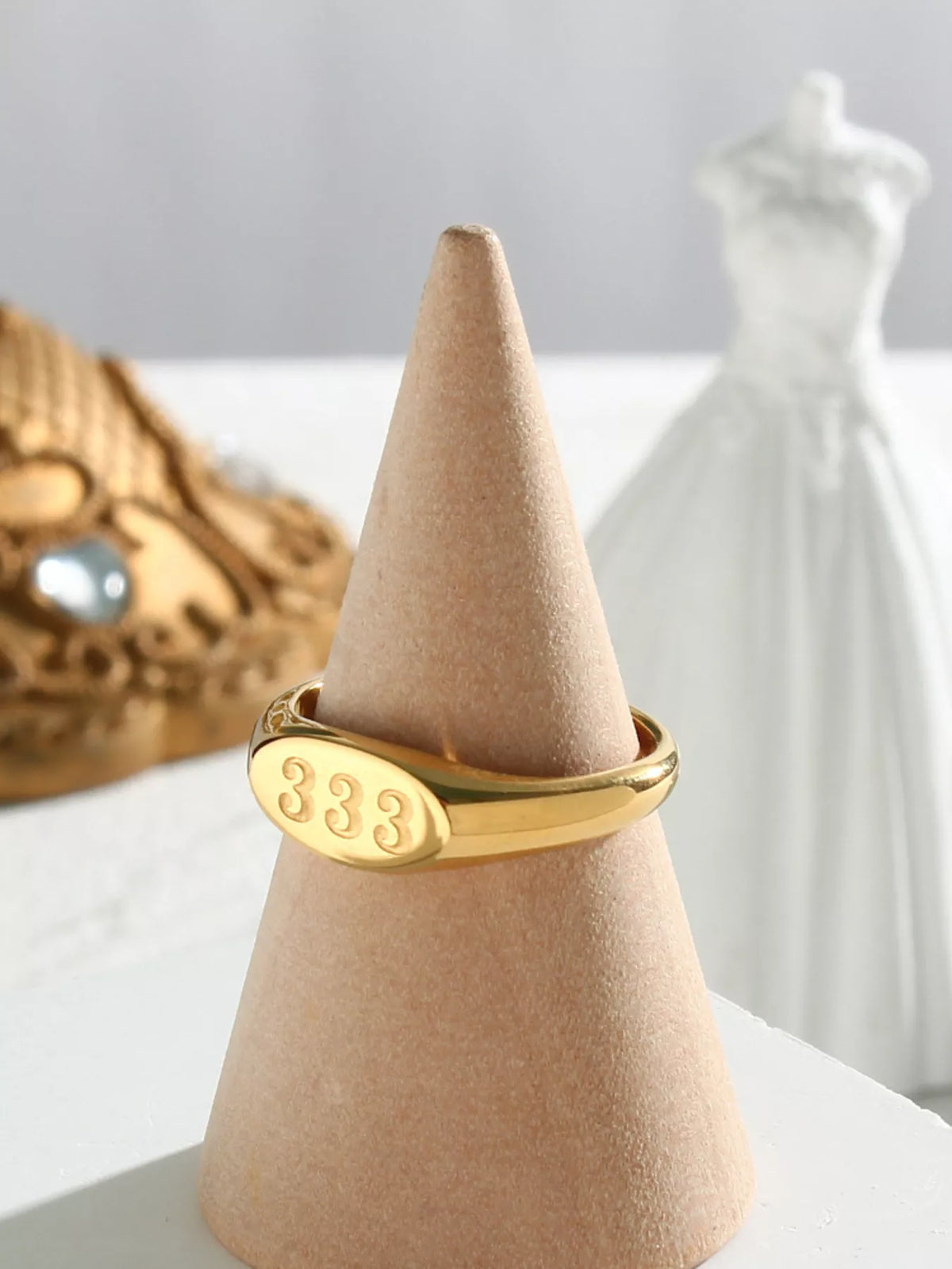 18K Gold-Plated 333 Number Signet Ring - alternate ring view