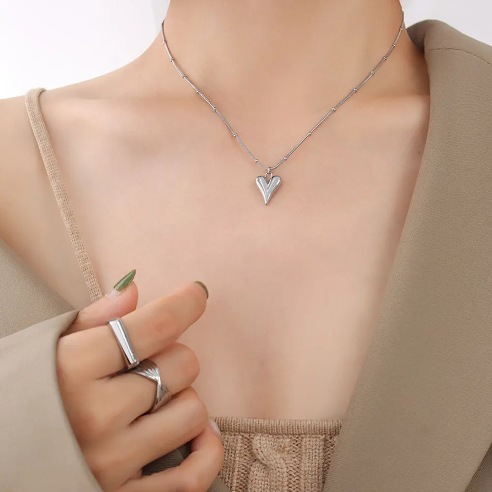 Titanium Steel Heart Pendant Necklace - alternate necklace view
