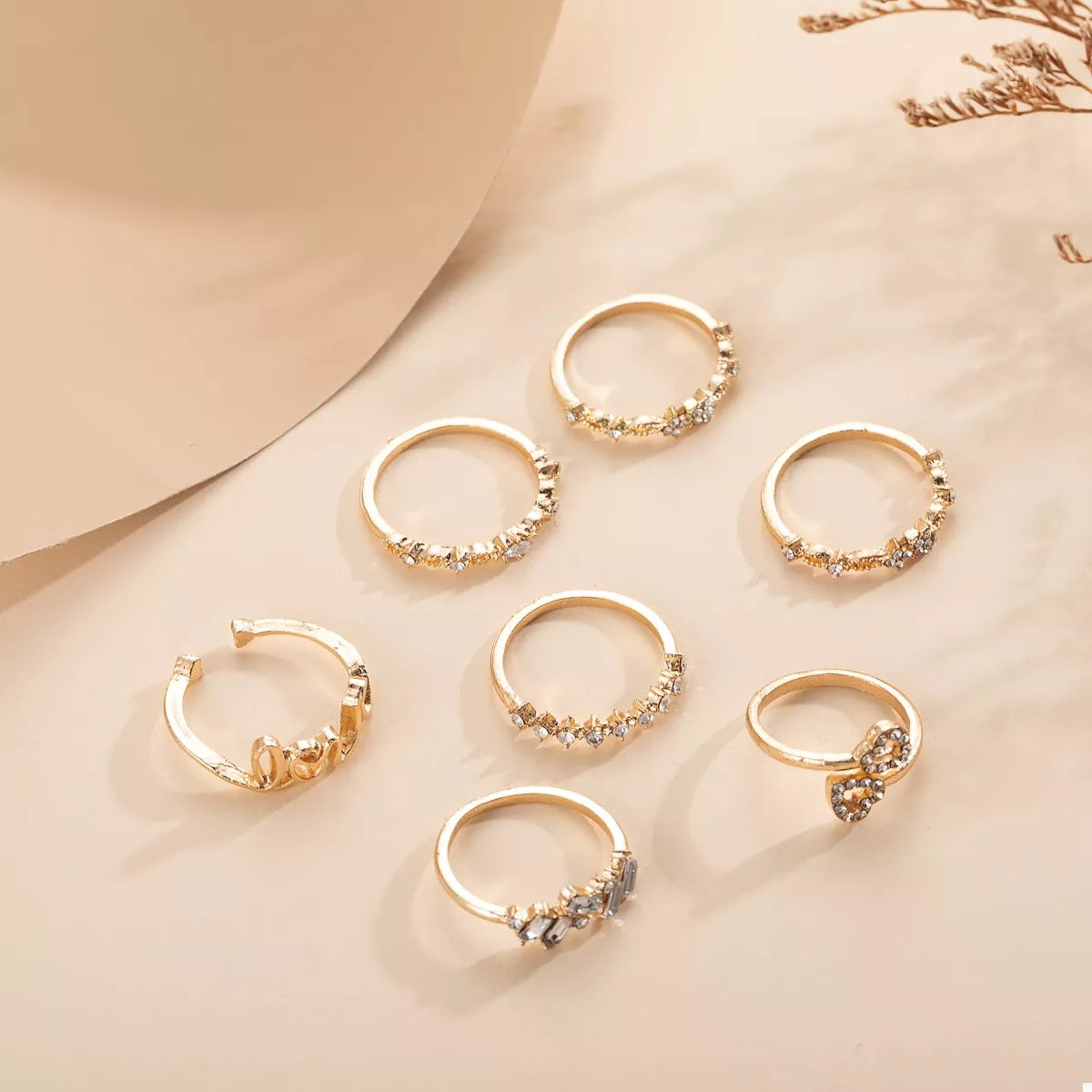 7 Piece 18K Gold-Plated LOVE Zircon Ring Set - alternate ring view