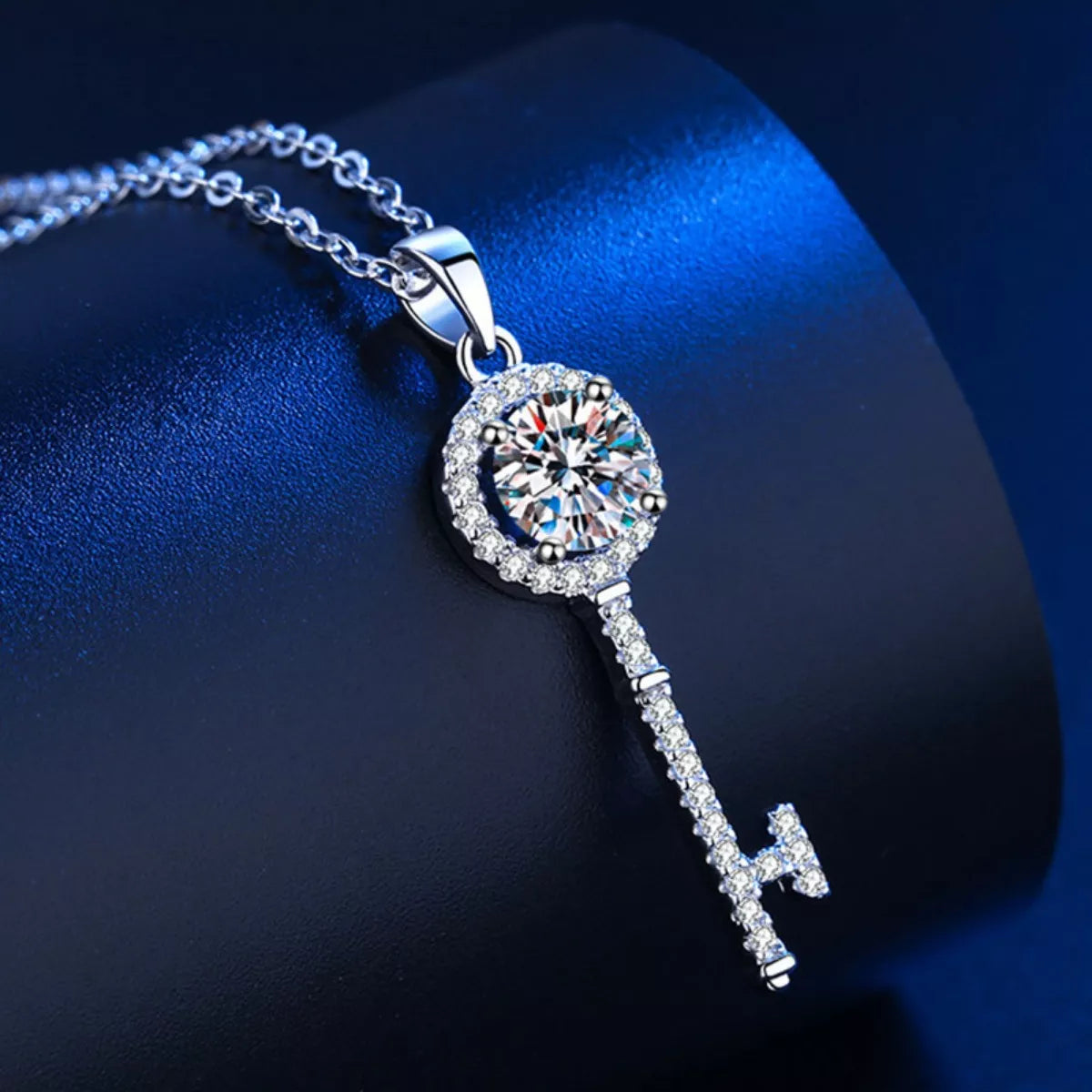 1 Carat Sterling Silver Moissanite Key Pendant Necklace in Silver - women's pendant necklace