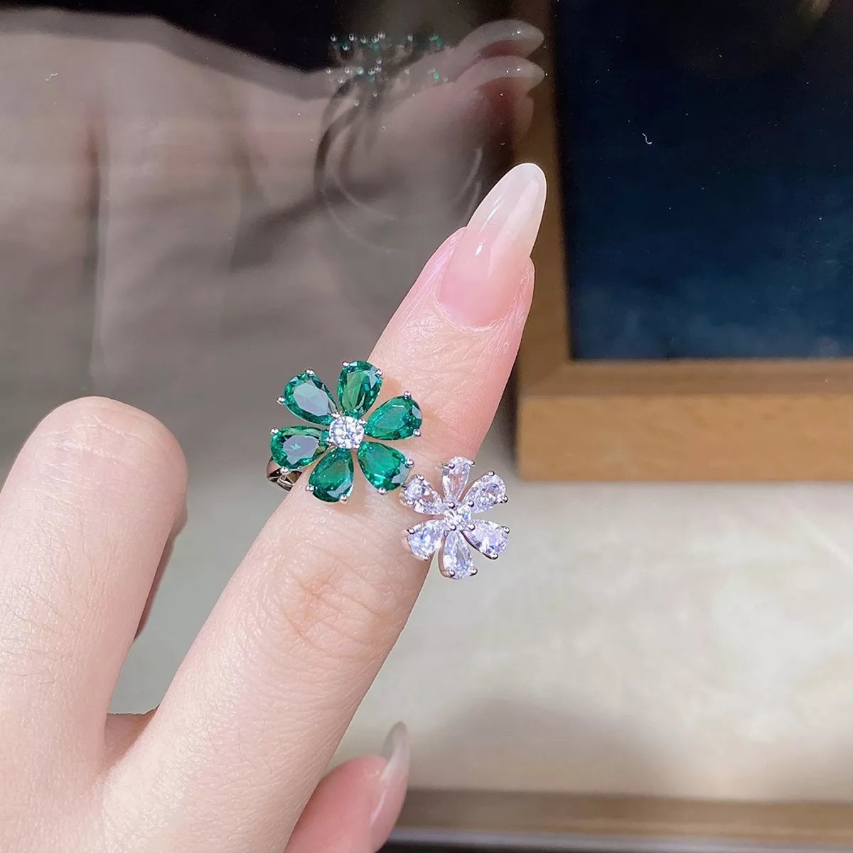Sterling Silver Zircon Flower Ring - alternate ring view