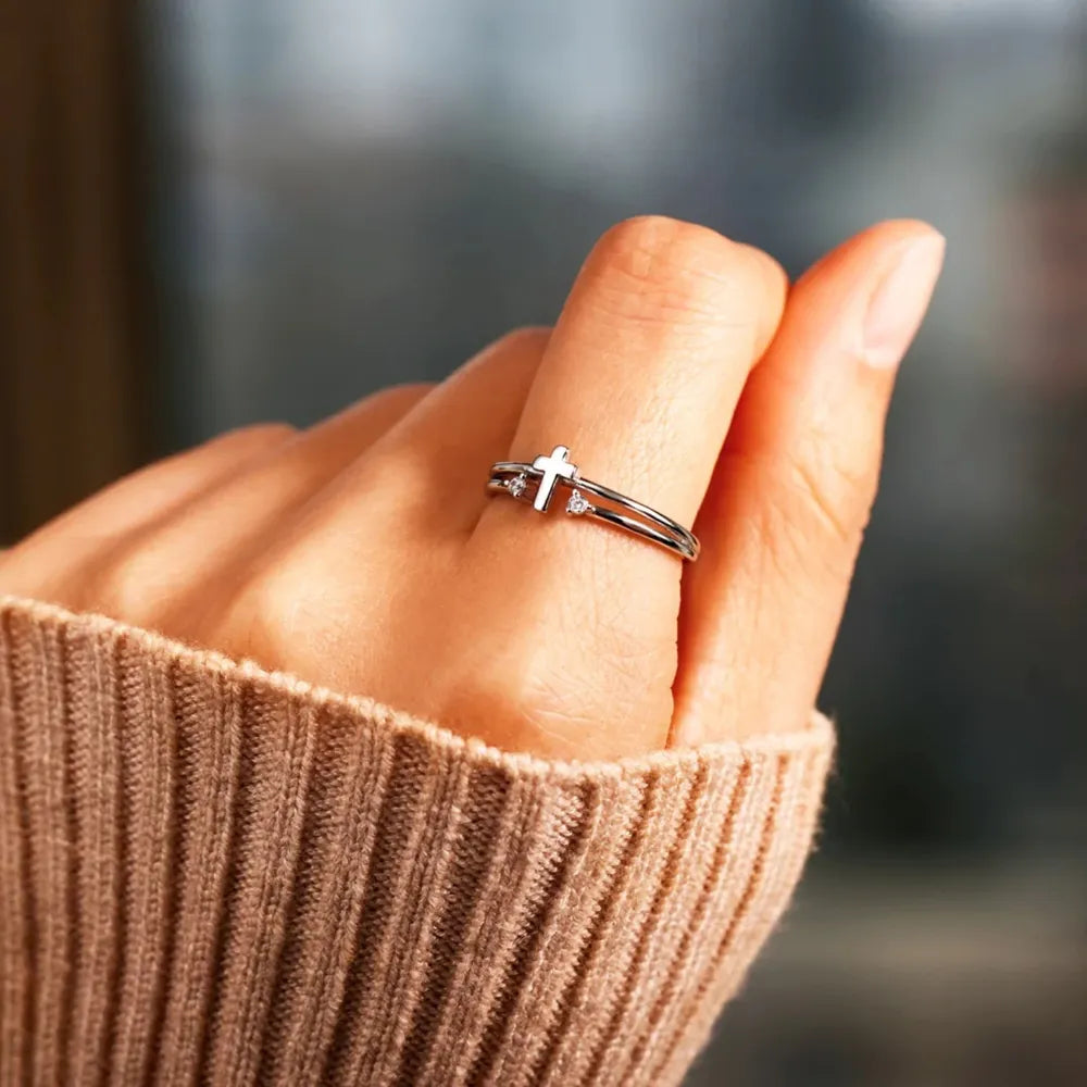 Sterling Silver Cross Ring - alternate ring view