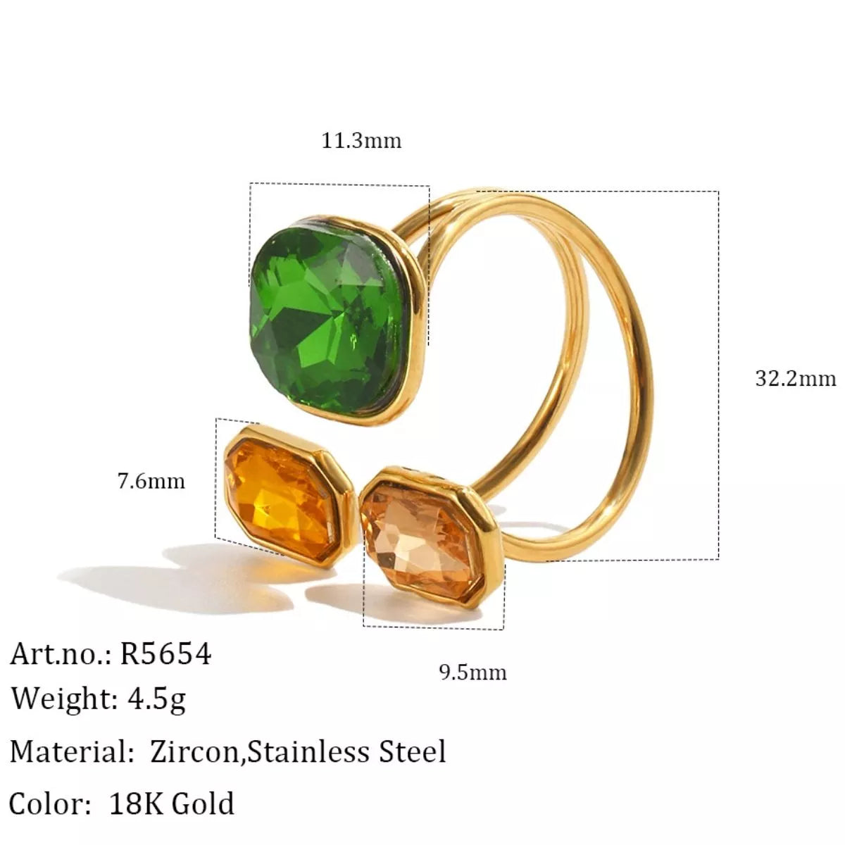 Stainless Steel Zircon Open Ring - alternate ring view