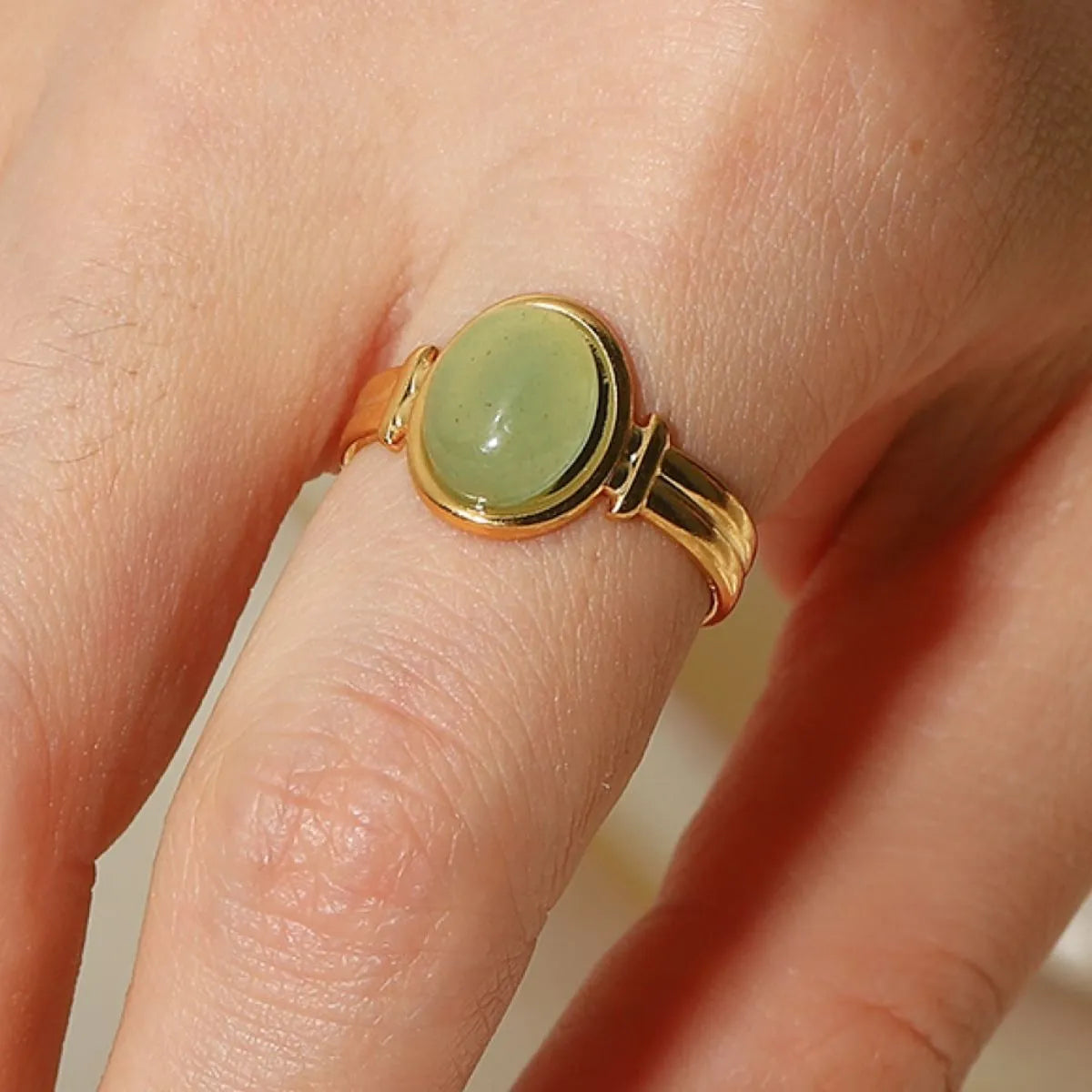 Vintage Natural Stone Gold-Plated Adjustable Ring - alternate ring view