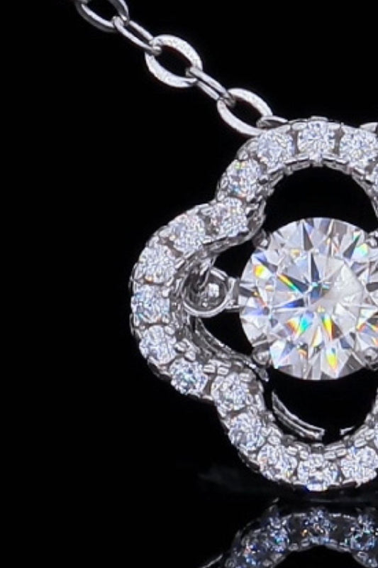 Sterling Silver Moissanite Flower Pendant Necklace - alternate necklace view