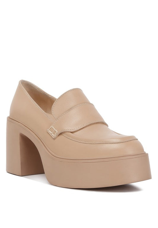 Heeled Platform Leather Loafers