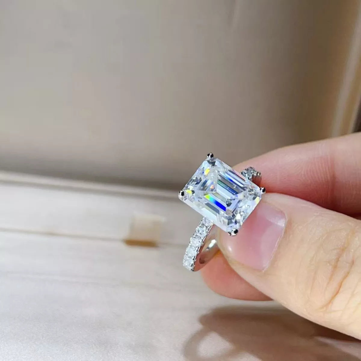 5 Carat Moissanite Sterling Silver Ring in Silver - women's ring