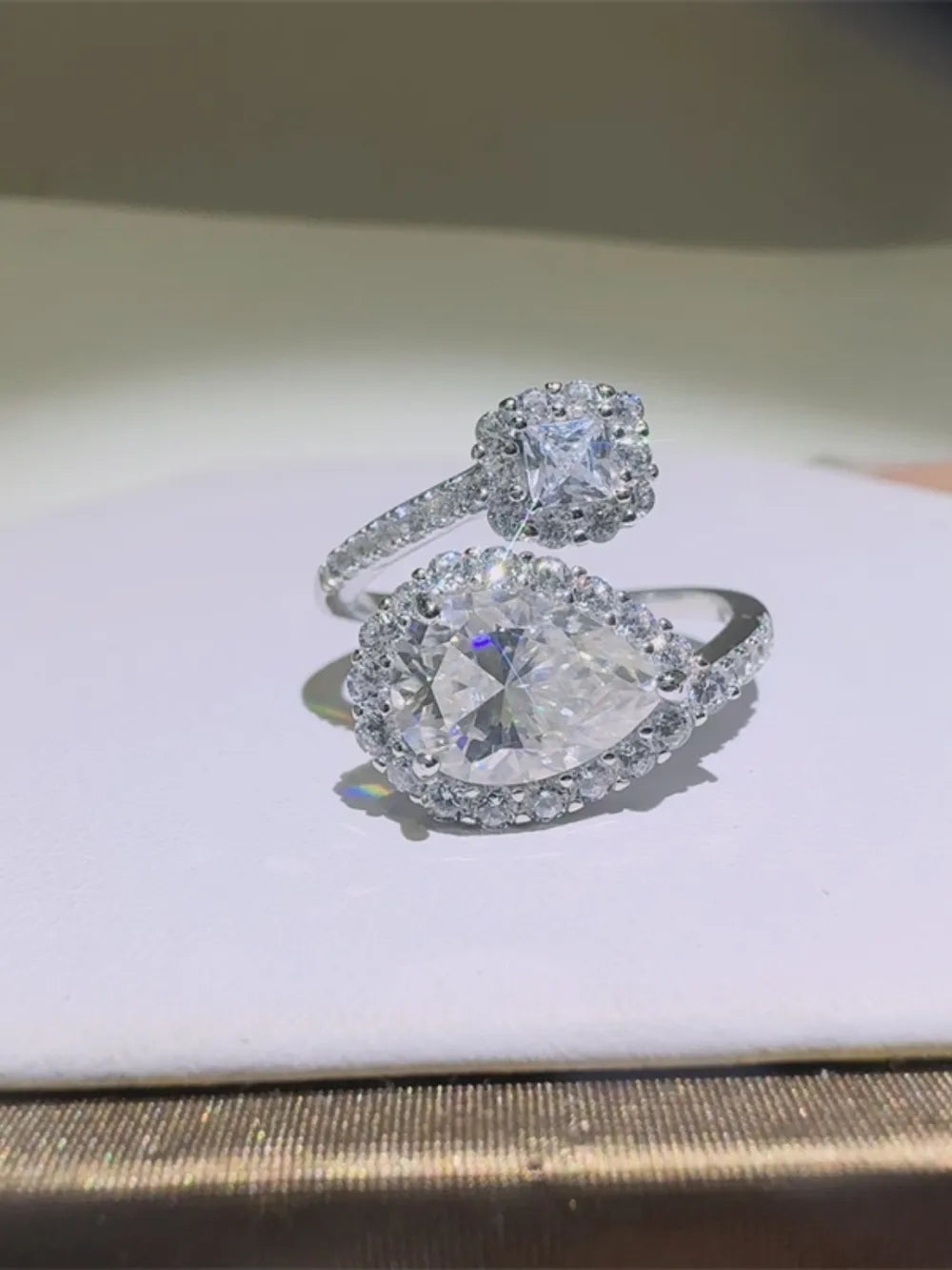 2 Carat Moissanite Sterling Silver Bypass Ring - alternate ring view