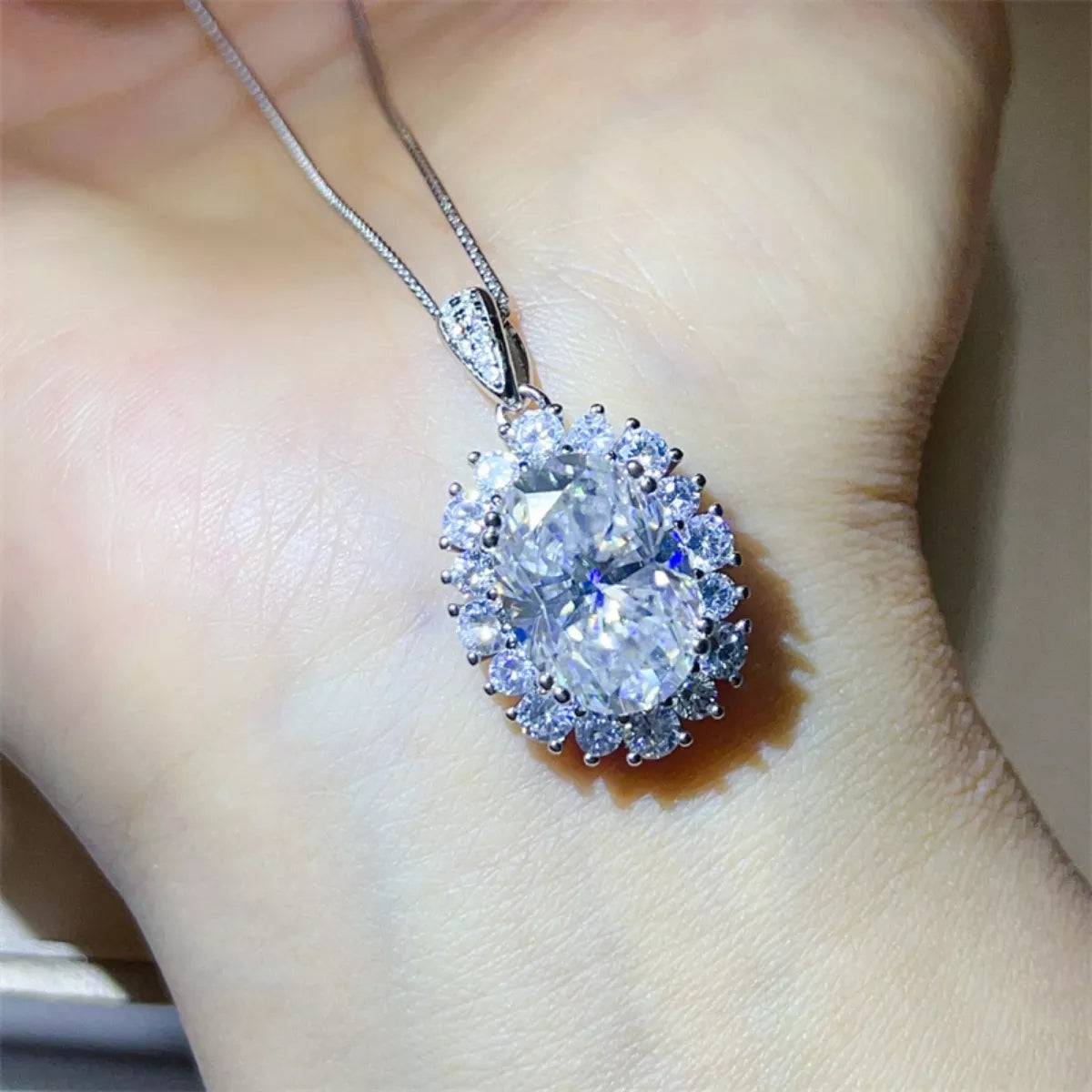 8 Carat Moissanite Sterling Silver Pendant Necklace - alternate necklace view