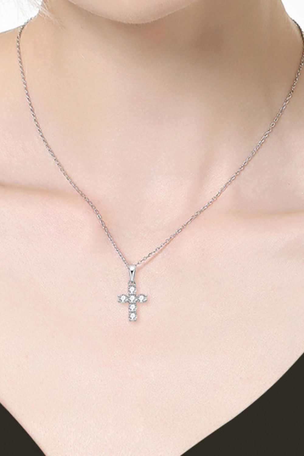 Sterling Silver Cross Moissanite Pendant Necklace in Silver - women's pendant necklace