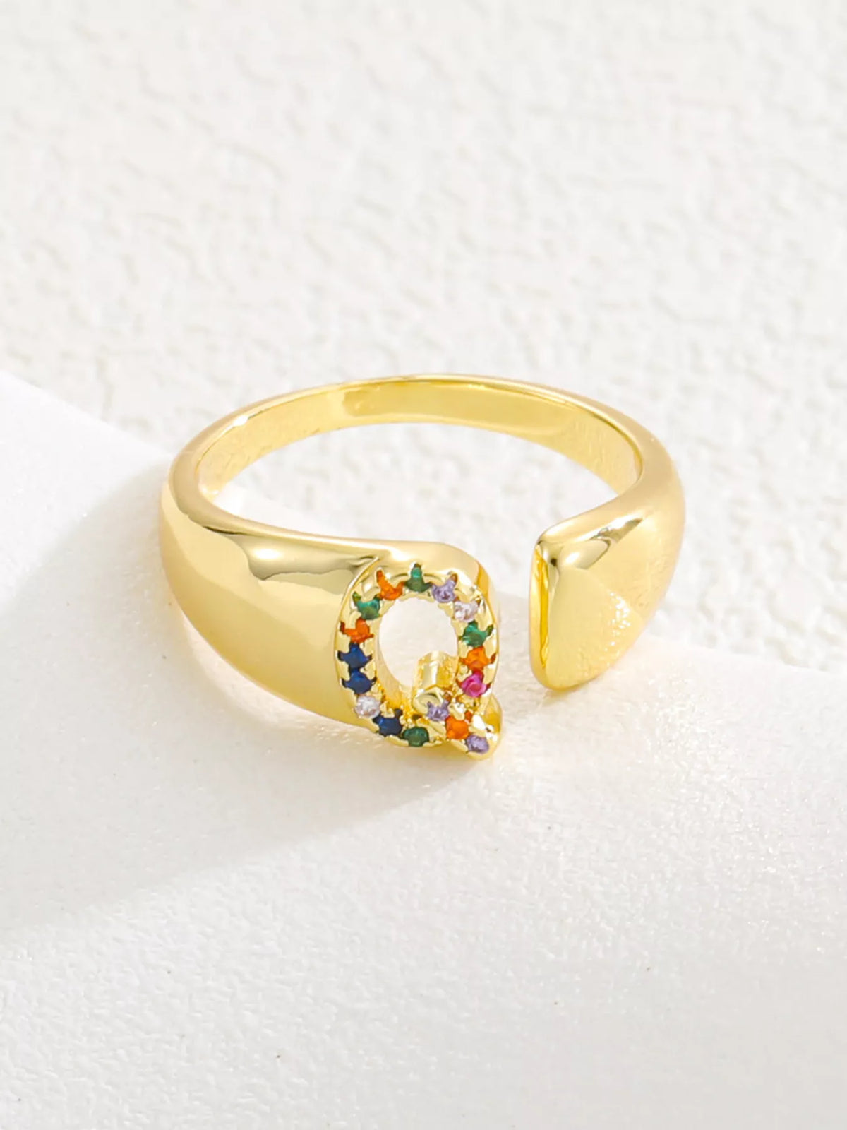 18K Gold-Plated Zircon Letter Ring in T - women's ring