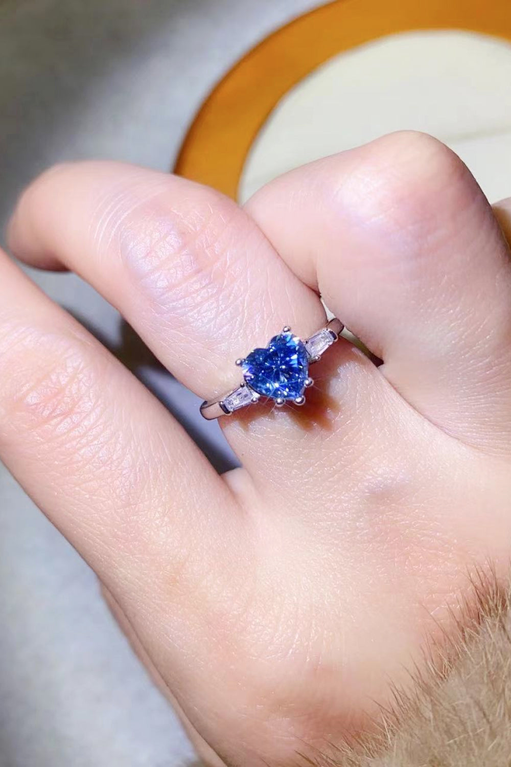 1 Carat Moissanite Heart-Shaped Platinum-Plated Ring in Blue in Blue - women's ring