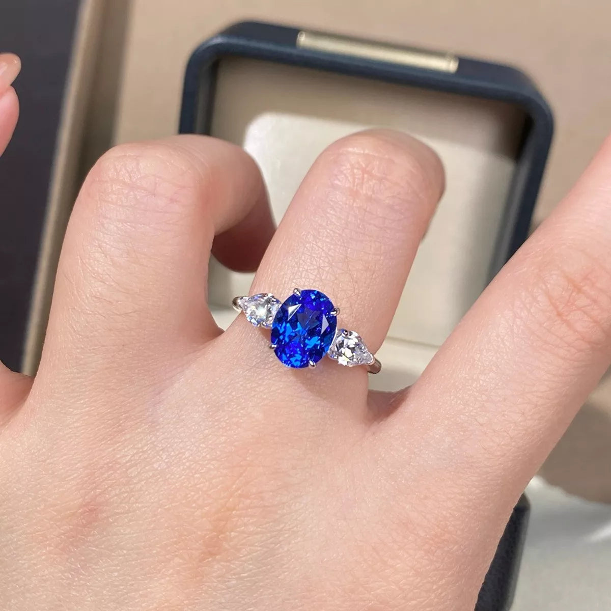 Sterling Silver Zircon Ring in Blue - women's ring