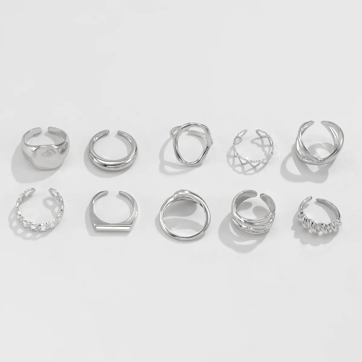 10-Piece Alloy Geometric Ring in Silver - women's ring