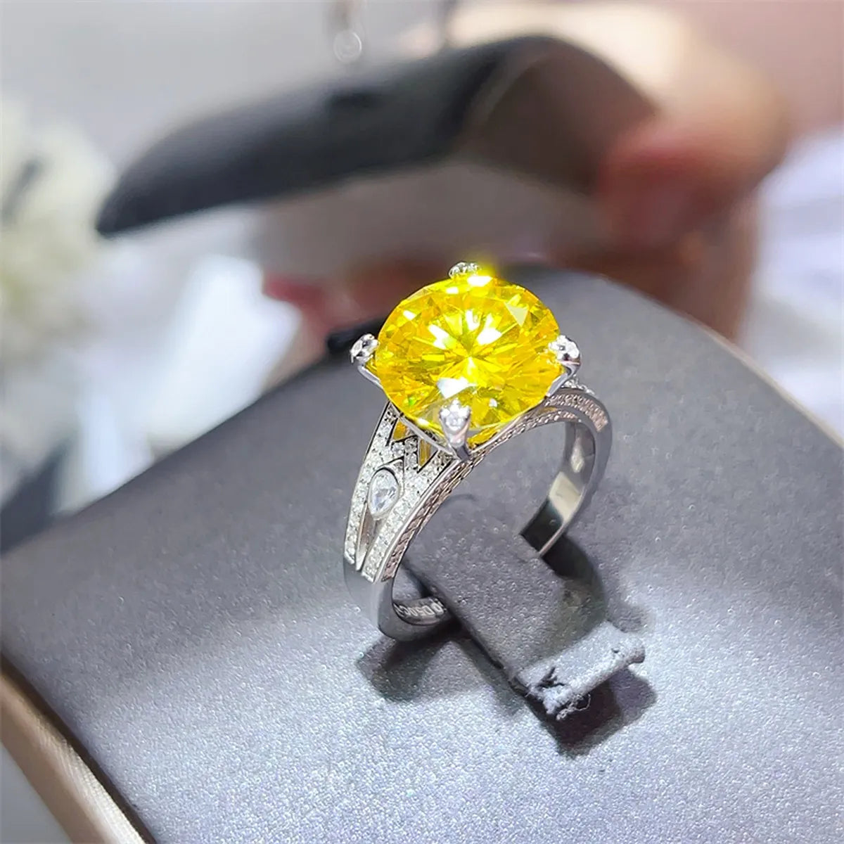 5 Carat Moissanite Sterling Silver Ring in Yellow - women's ring