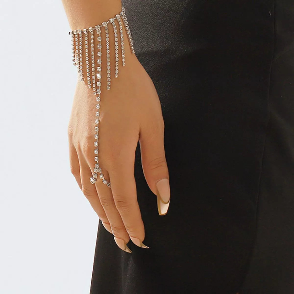 Rhinestone Fringe Hand Chain Bracelet - alternate jewelry view
