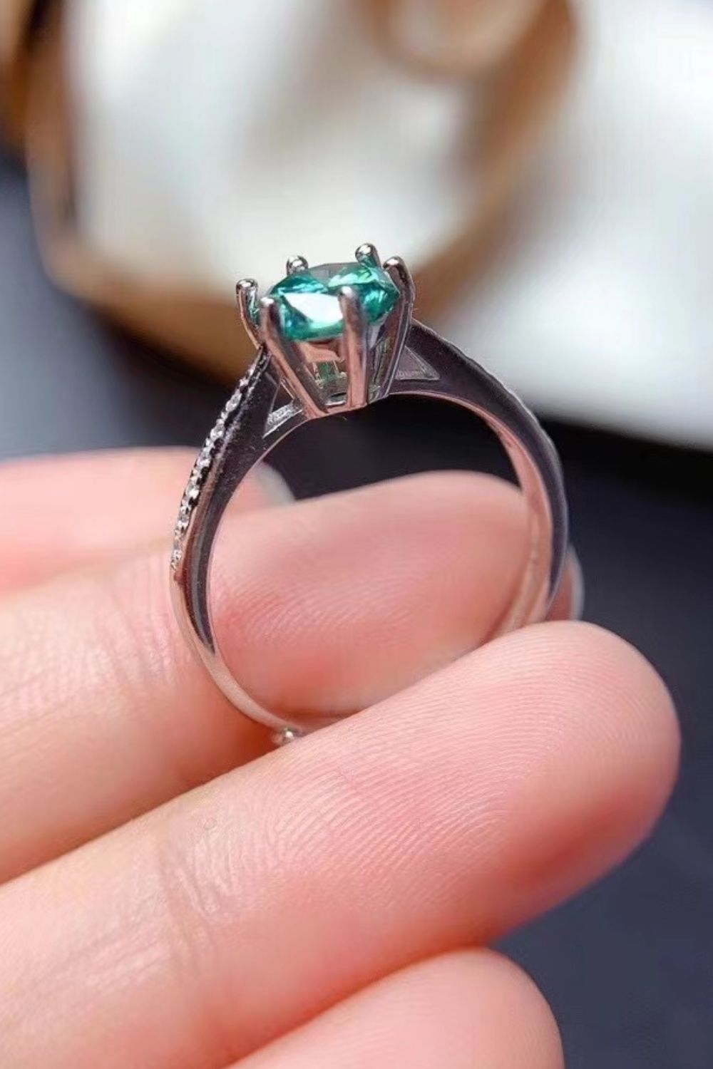 All For You 2 Carat Moissanite Sterling Silver Ring in Green - women's ring