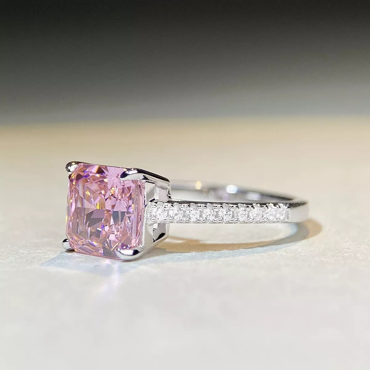 Sterling Silver Zircon Square Ring in Blush Pink - women's ring