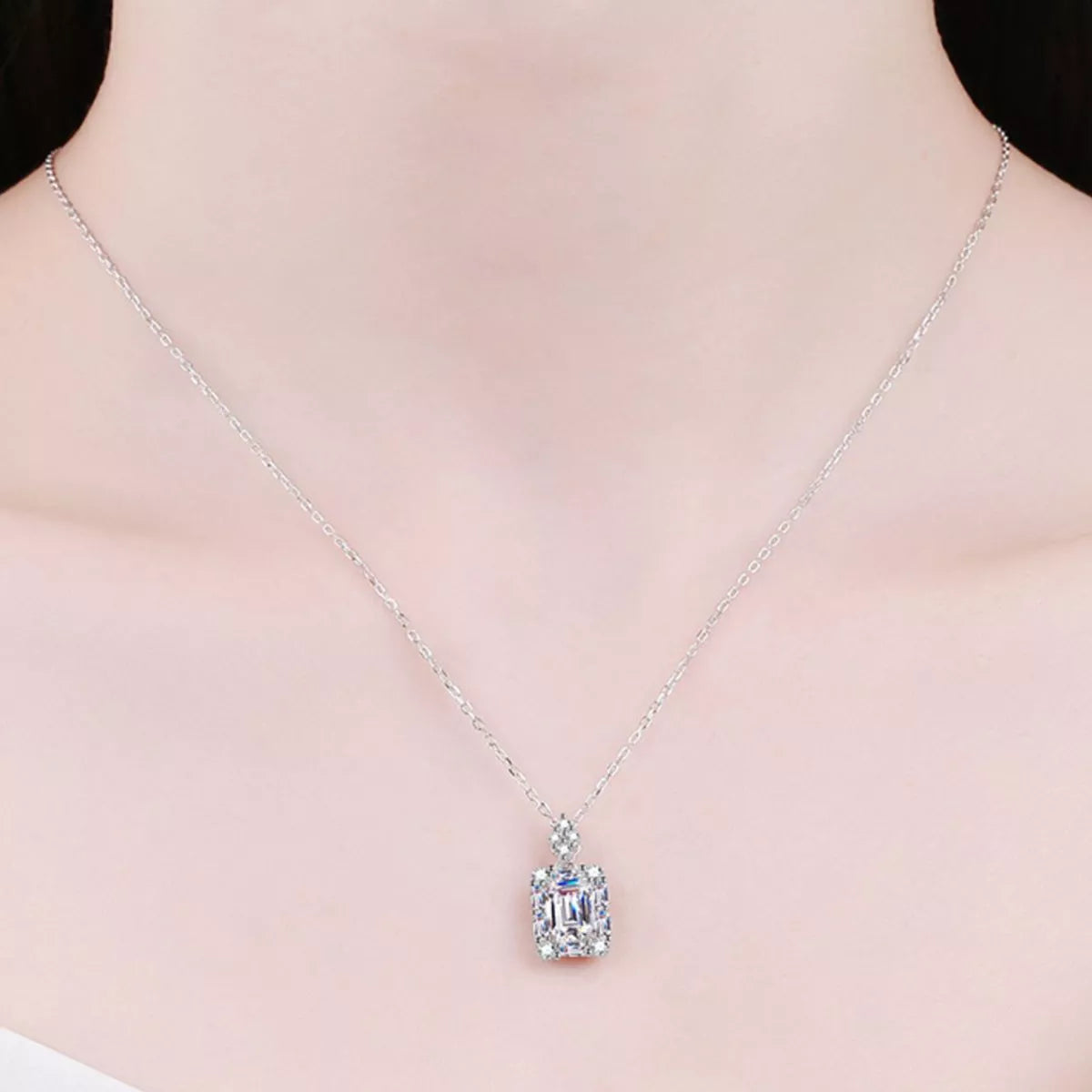 1 Carat Sterling Silver Moissanite Pendant Necklace - alternate necklace view