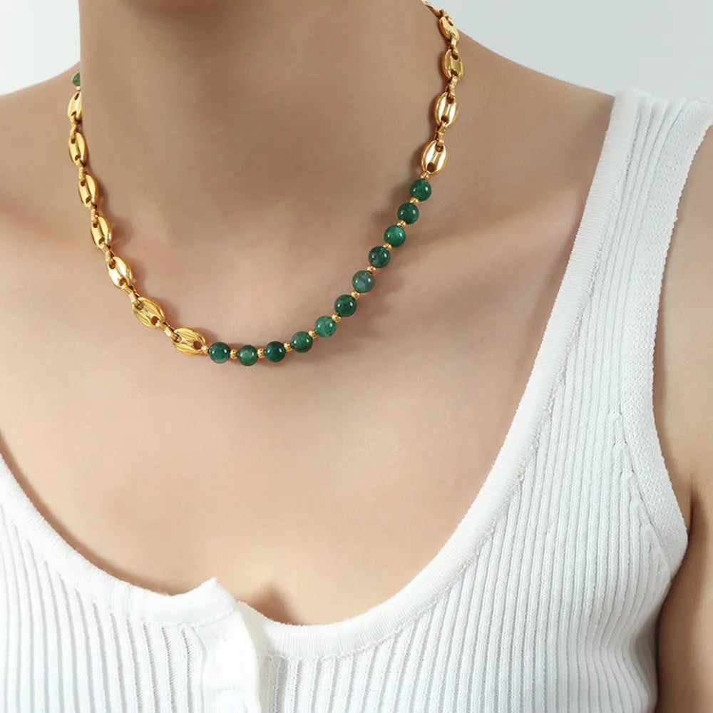 Beaded Titanium Steel Necklace - alternate necklace view