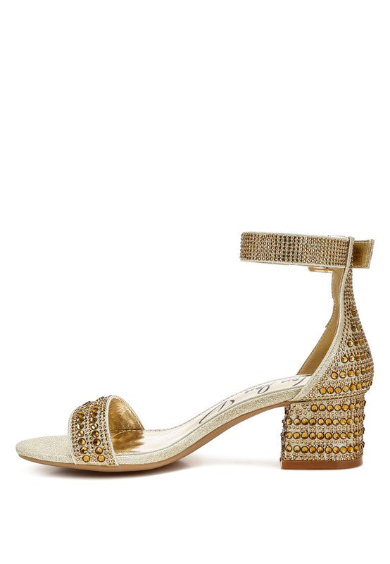 Rhinestones Low Block Sandals